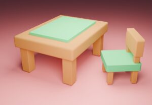 blenderで作成した椅子と机